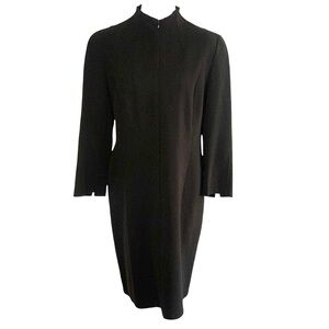 Akris Women’s 10 Black Wool Long Sleeve Zip Front Higher Neck Minimalist Dress